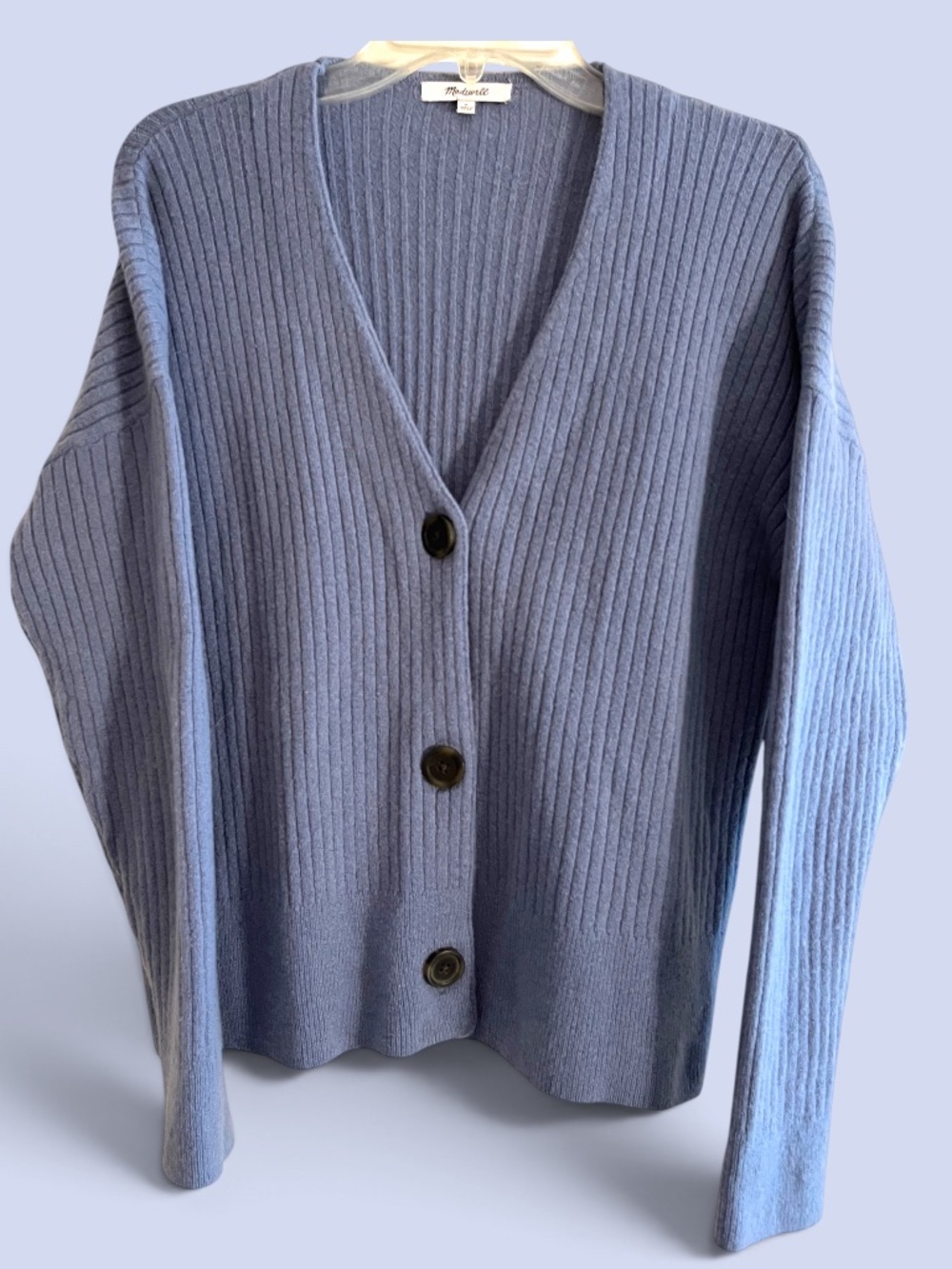 Madewell Cameron Ribbed Cardigan Sweater "Coziest Yarn" Heather Sky Size S